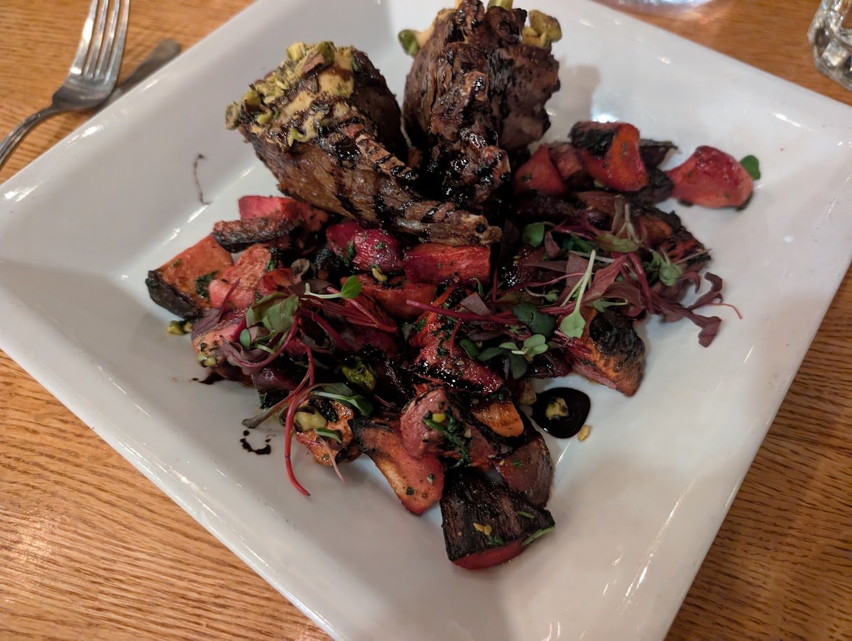 The pistachio-crusted plate over roasted beets and carrots. I'm fairly sure it was the elk.