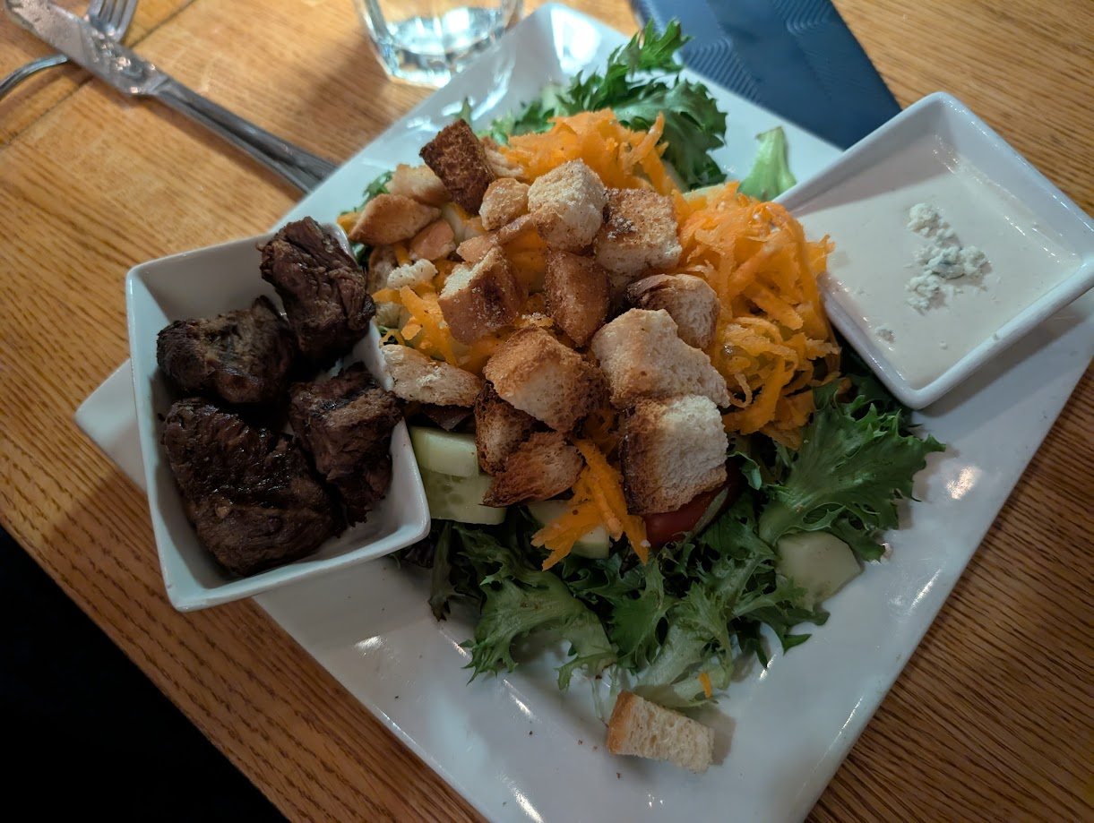 My daughter's steak and salad, the best steak she says she's ever had.